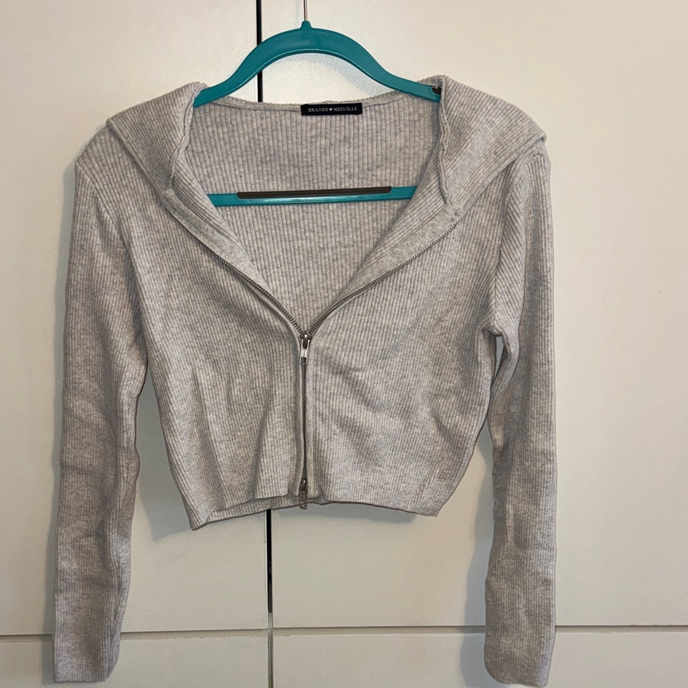 Brandy Melville Gray Zip-Up Cardigan